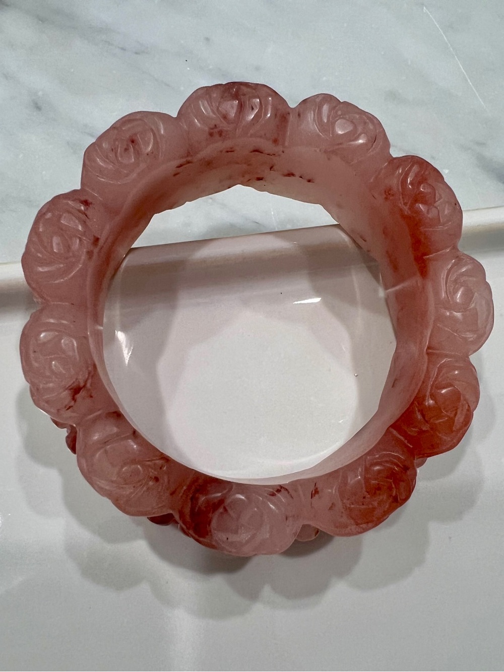Hand carved JADE Watermelon Pink Rosette Bangle Bracelet